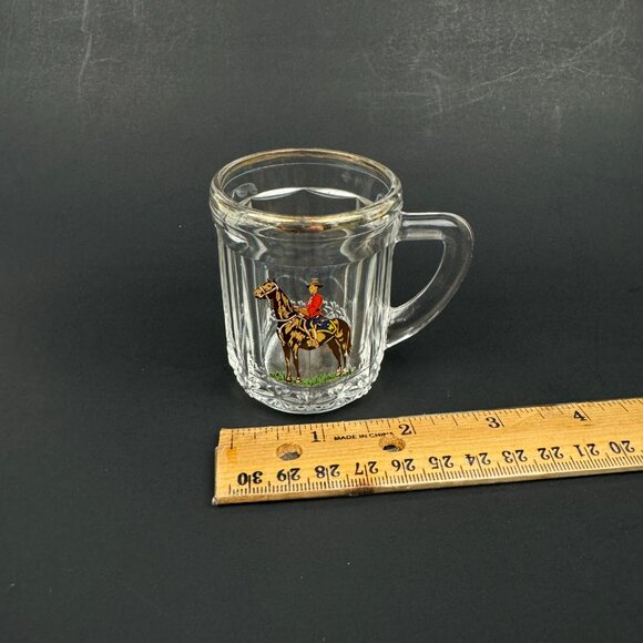 Vintage Shot Glass Clear w Handle Royal Canadian Mounted Police Officer Horse - Picture 1 of 10